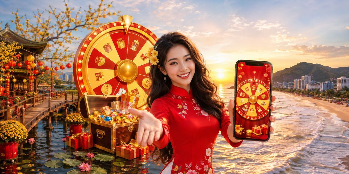 Khung cảnh Vũng Tàu với bàn roulette và chủ đề ưu đãi live casino